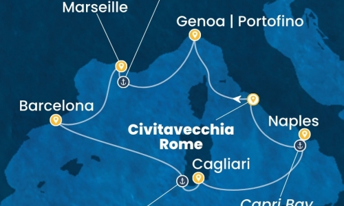 Paste 2027 Costa Smeralda - Croaziera Genova, Marsilia, Barcelona, Cagliari si Napoli, karpaten.md